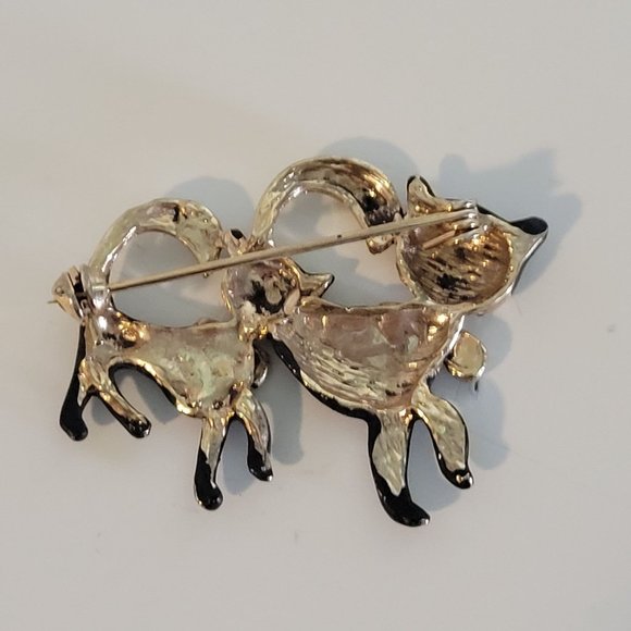 Vintage Mid Century Modern Set of 2 Black Cat Fashion Pins Brooches - Picture 4 of 4